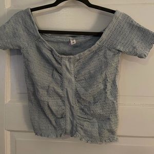 blue smocked top
